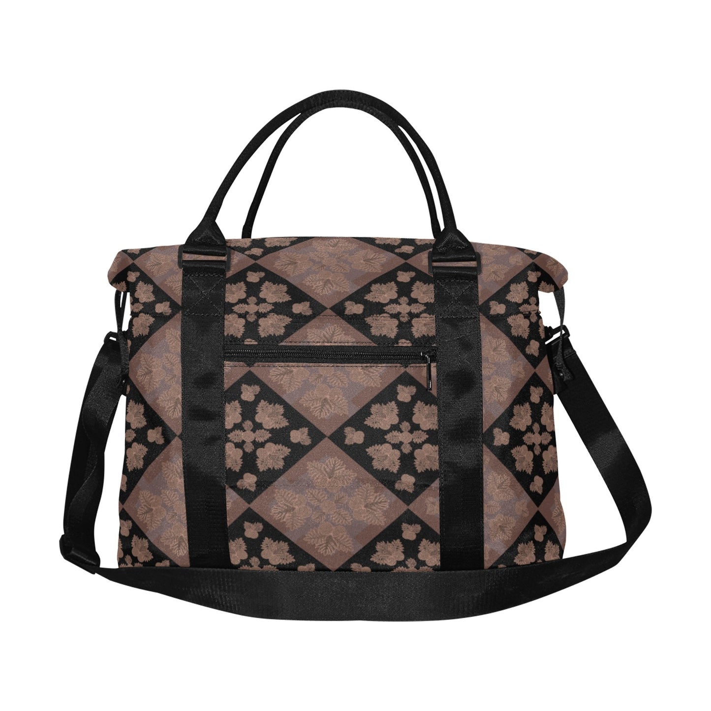 Ulu Quilt Duffle Bag with Trolley Sleeve - The Huaka'i Weekender Duffle (Mocha and black)