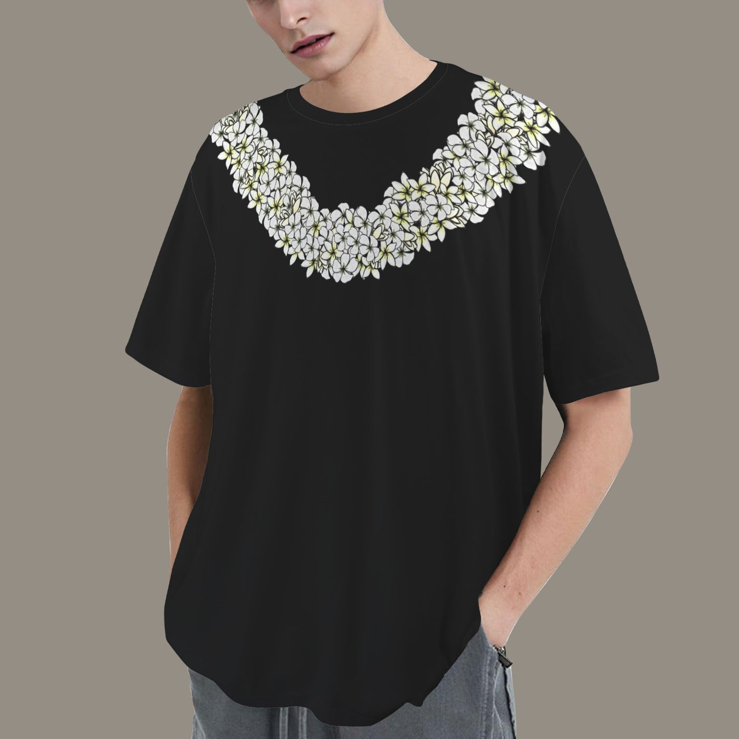 Oversized Hawaiian Lei Graphic T-Shirt | White Plumeria Lei Poepoe