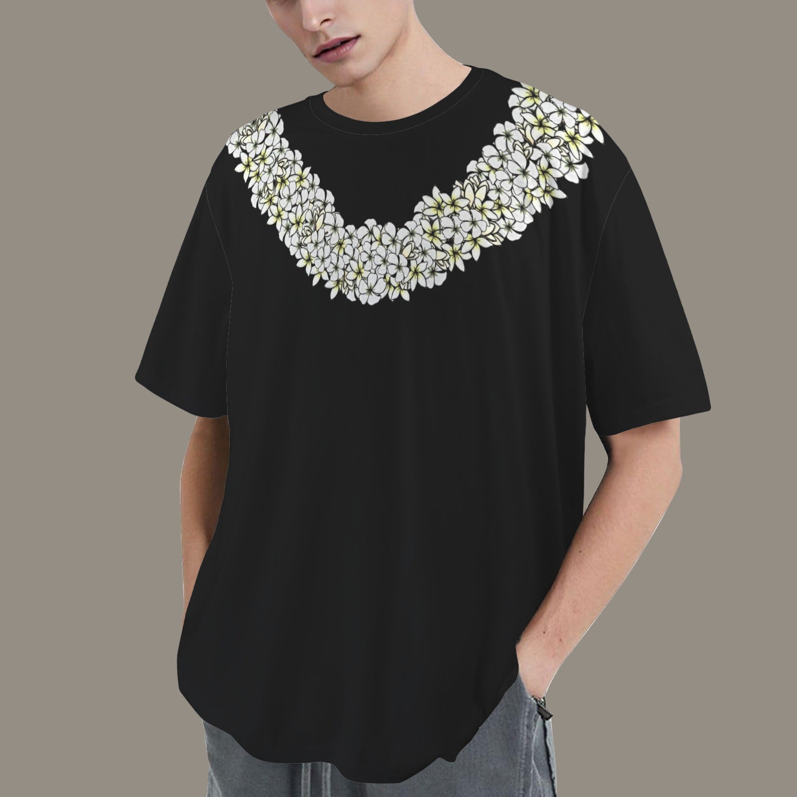 Oversized Hawaiian Lei Graphic T-Shirt | White Plumeria Lei Poepoe