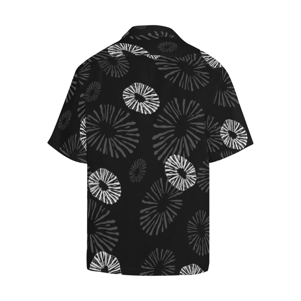 'Opihi Hawaiian Print - Menʻs Aloha Shirt, Black and Gray