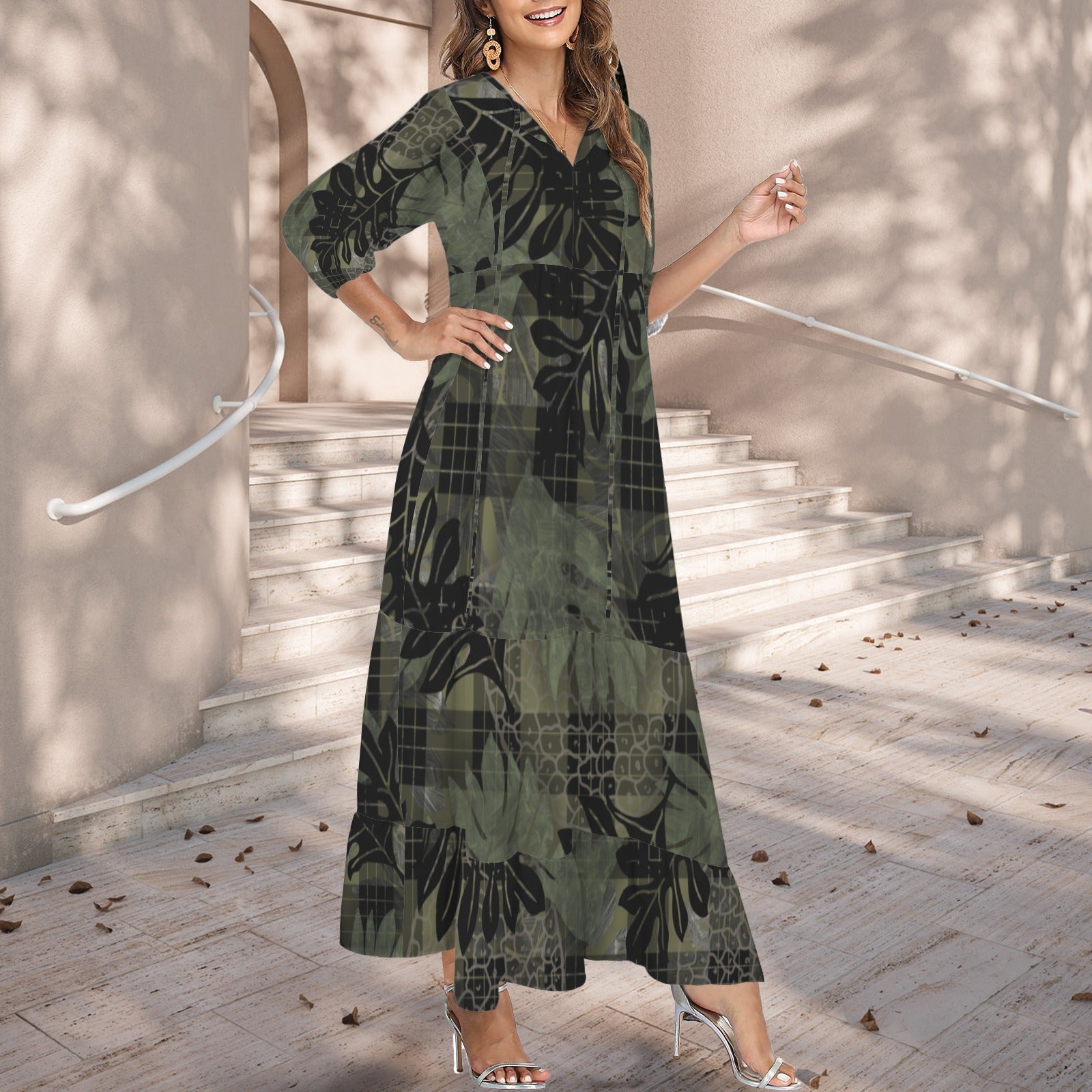 Pauahi Mu'umu'u Maxi Dress - Ulu and Palaka in Green and Black