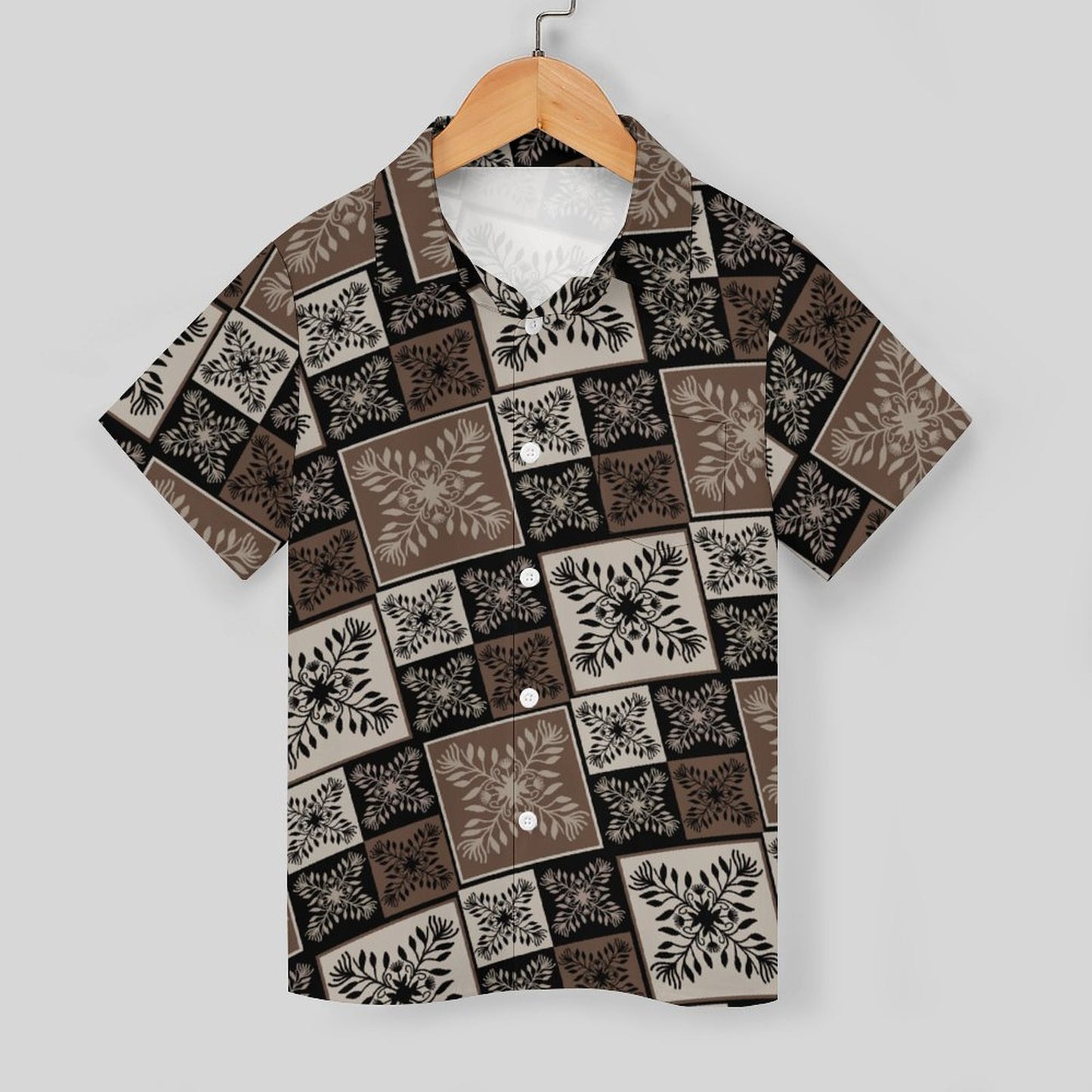 Kapa Kuiki Hawaiian Print - Keiki Aloha Shirt, Brown and Beige