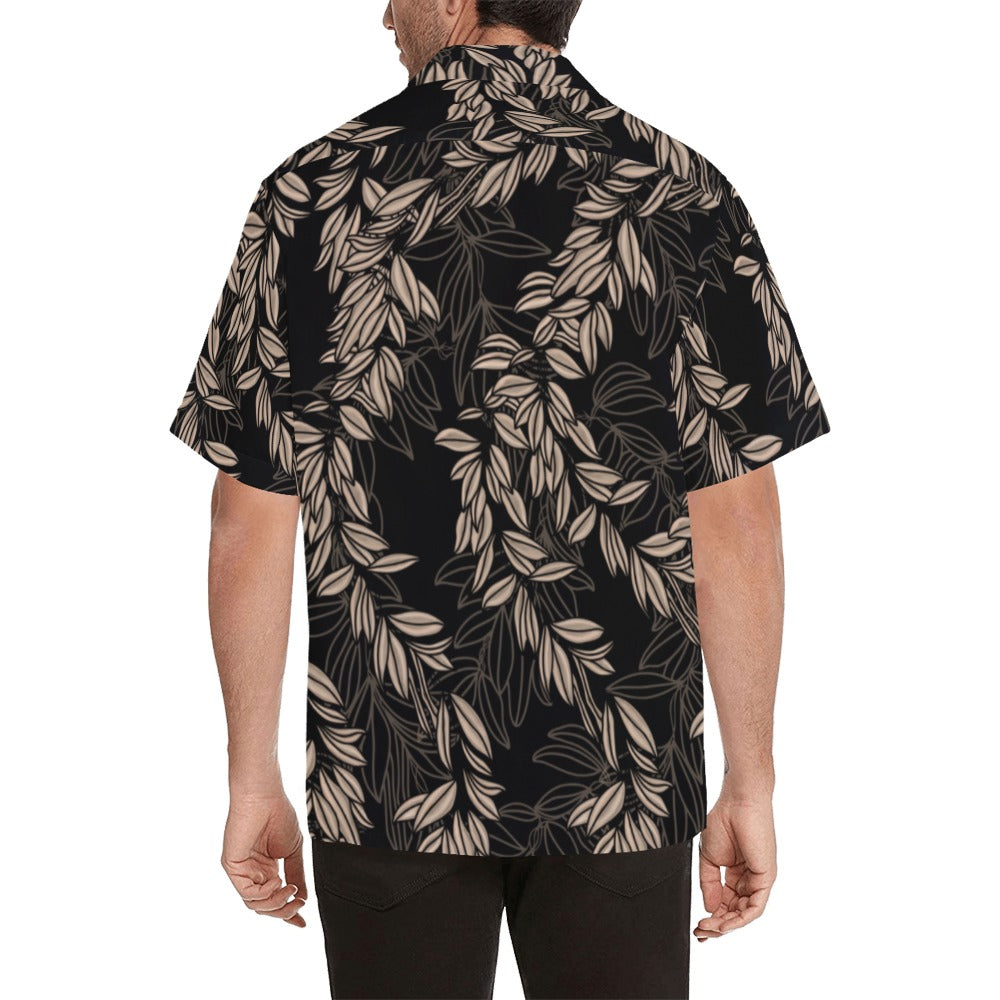 Maile Hawaiian Print Men's Aloha Shirt - Brown and Black