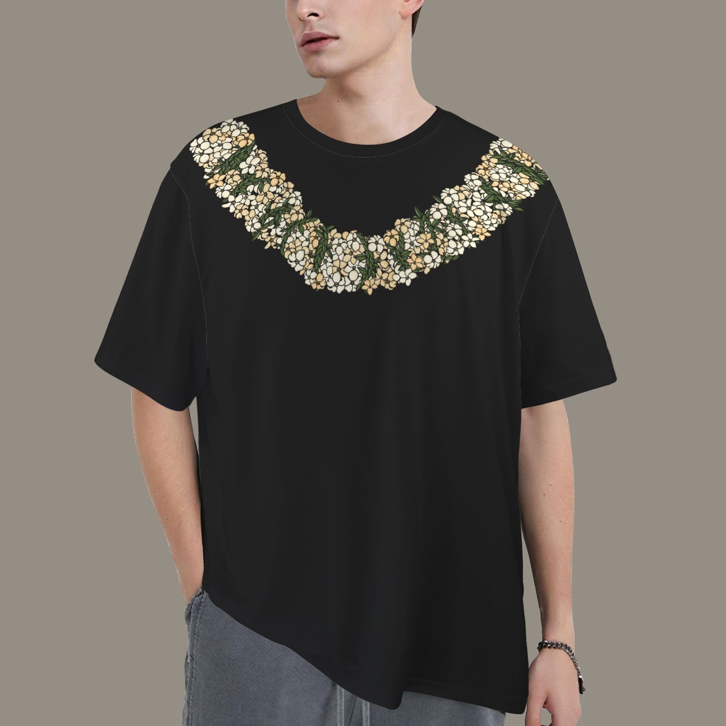 Oversized Hawaiian Lei Graphic T-Shirt | Puakenikeni Poepoe Lei