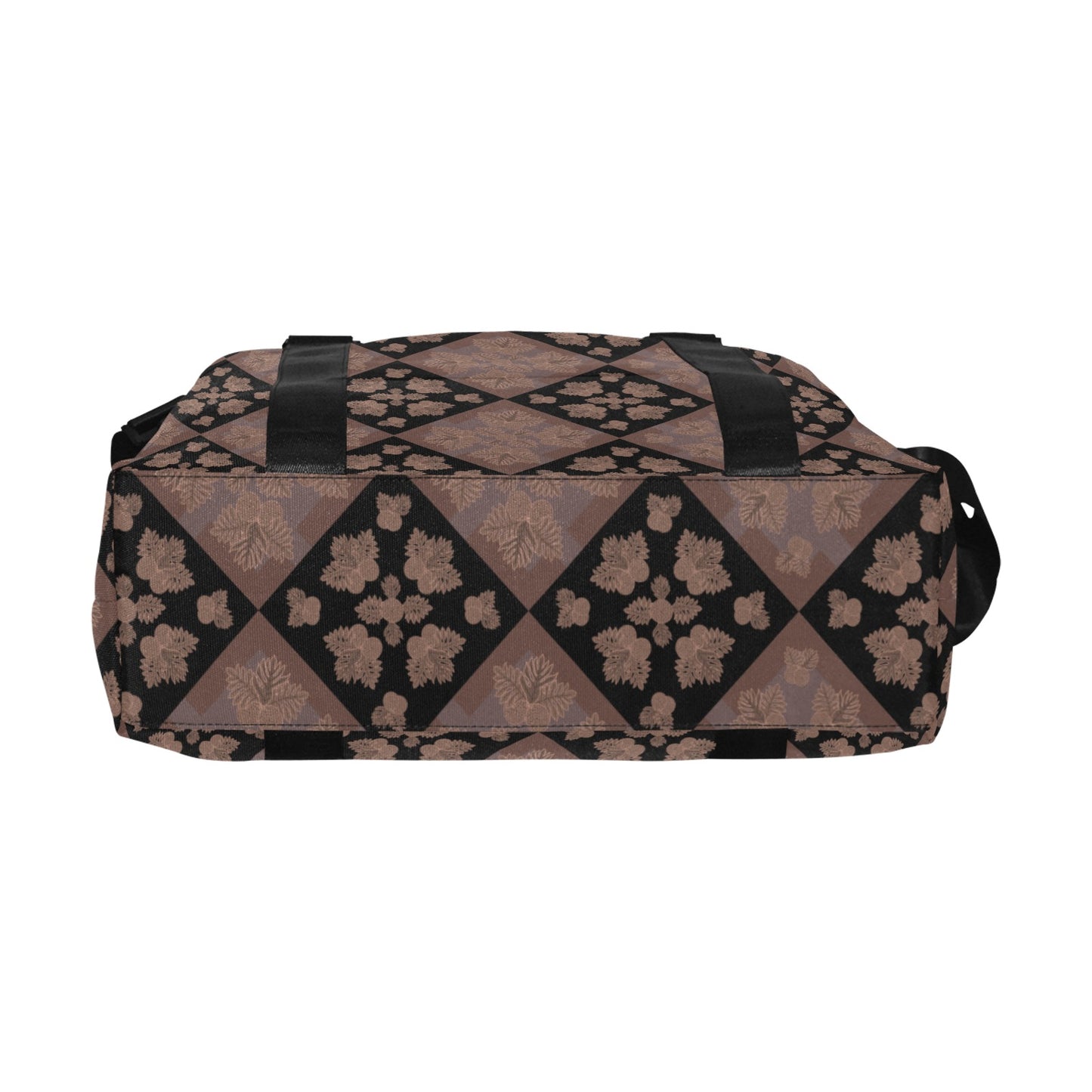 Ulu Quilt Duffle Bag with Trolley Sleeve - The Huaka'i Weekender Duffle (Mocha and black)