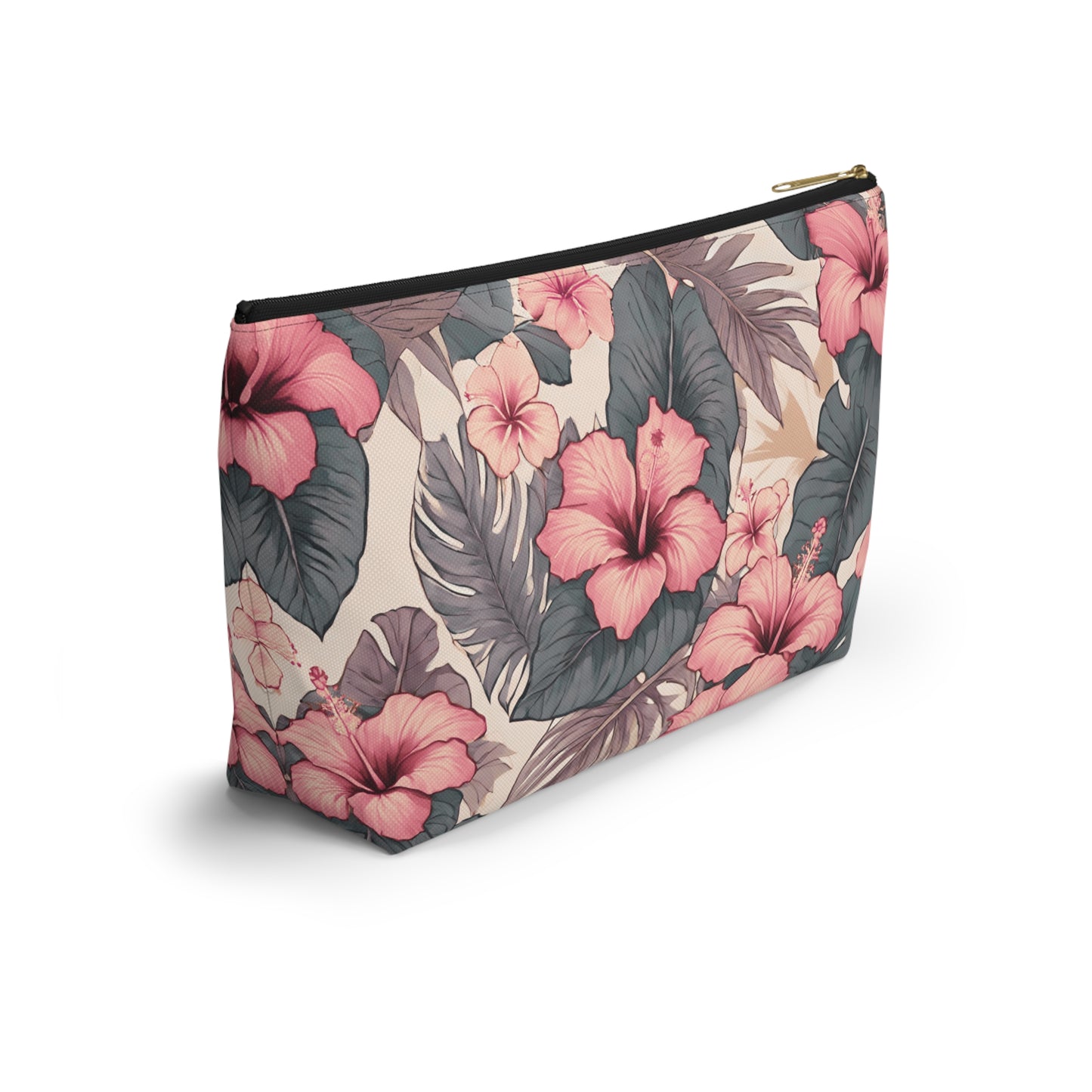 Hibiscus Hawaiian Tropical Print Soft Tones - Accessory Pouch w T-bottom