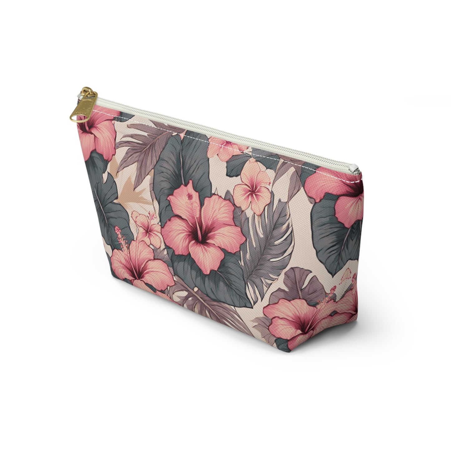 Hibiscus Hawaiian Tropical Print Soft Tones - Accessory Pouch w T-bottom