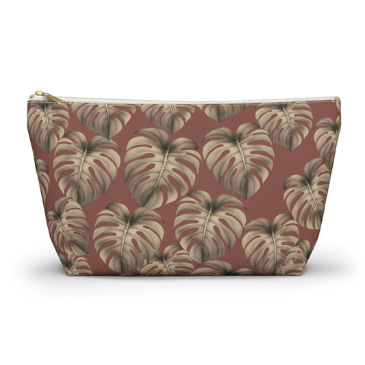 Monstera Mauve Hawaiian Print - Accessory Pouch w T-bottom