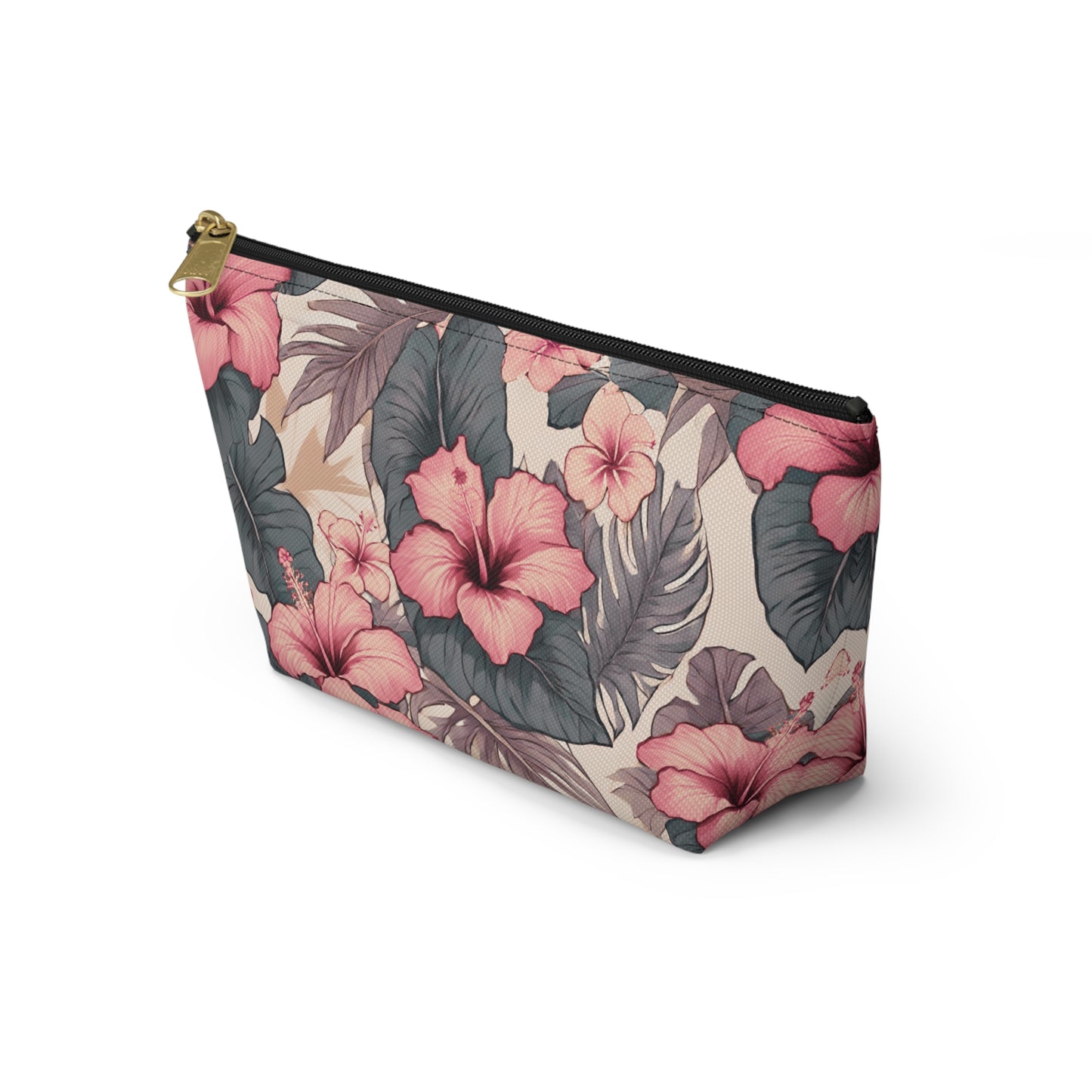 Hibiscus Hawaiian Tropical Print Soft Tones - Accessory Pouch w T-bottom