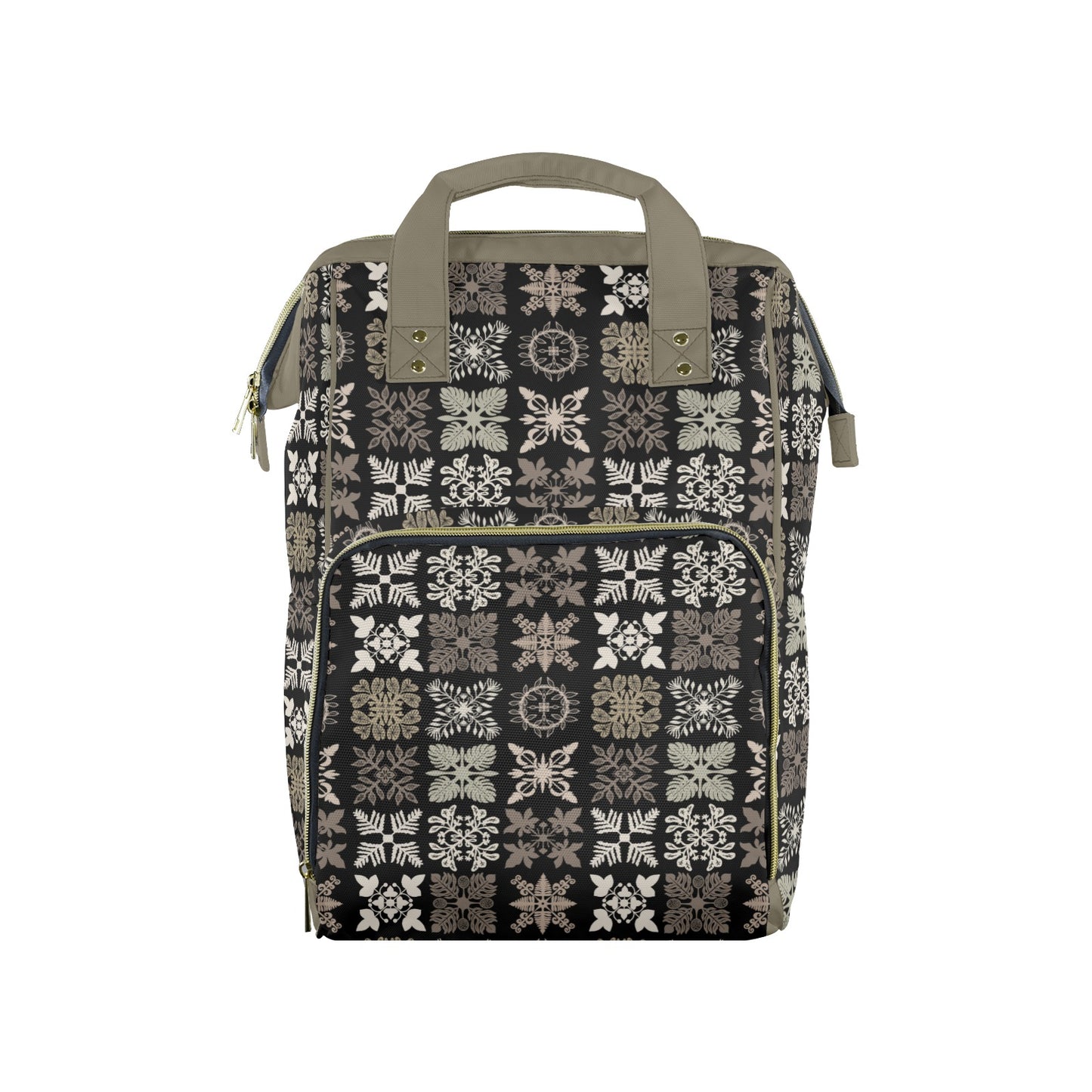 Kapa Kuiki Hawaiian Print Quilt Design Mult-Function Backpack - Black and Sage