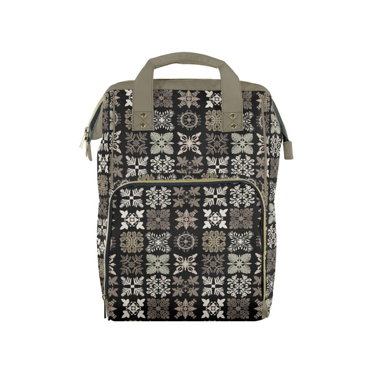 Kapa Kuiki Hawaiian Print Quilt Design Mult-Function Backpack - Black and Sage
