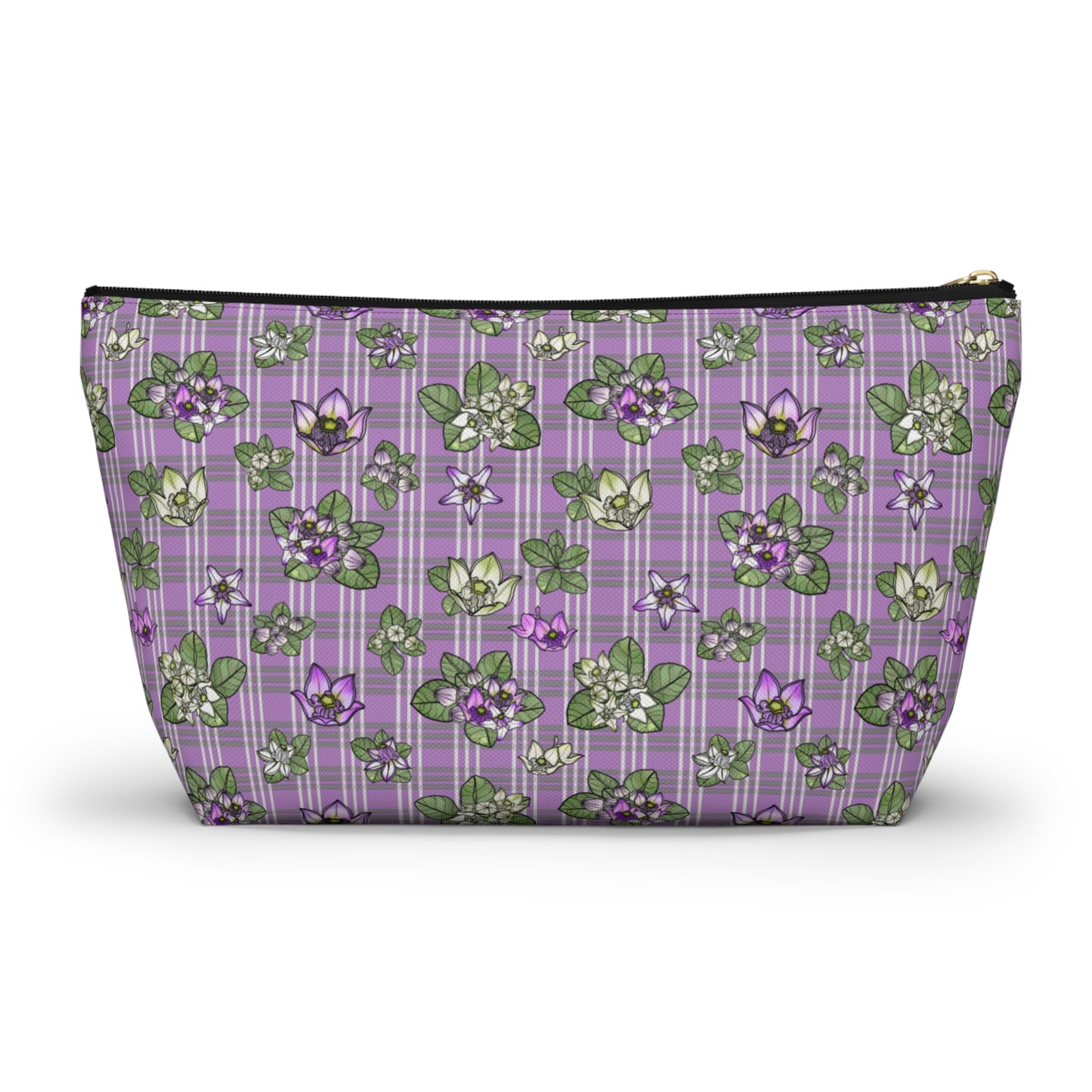 Pua Kalaunu and Palaka Hawaiian Print Accessory Pouch w T-bottom (purple)