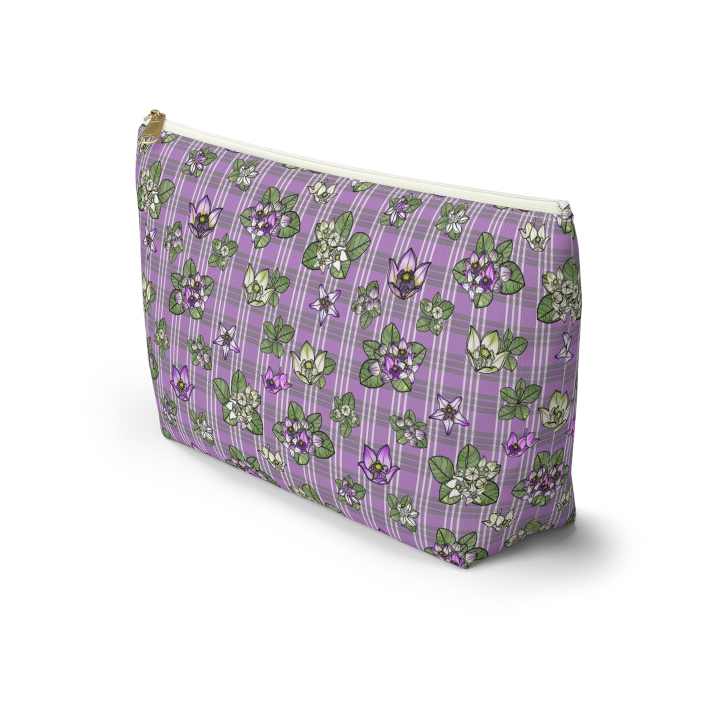 Pua Kalaunu and Palaka Hawaiian Print Accessory Pouch w T-bottom (purple)