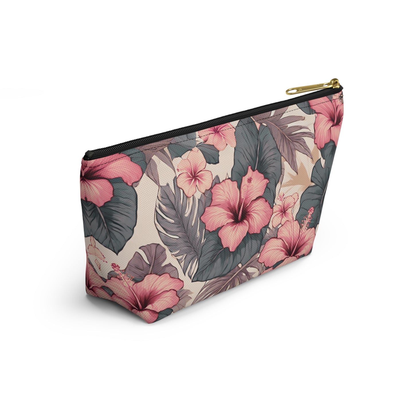 Hibiscus Hawaiian Tropical Print Soft Tones - Accessory Pouch w T-bottom