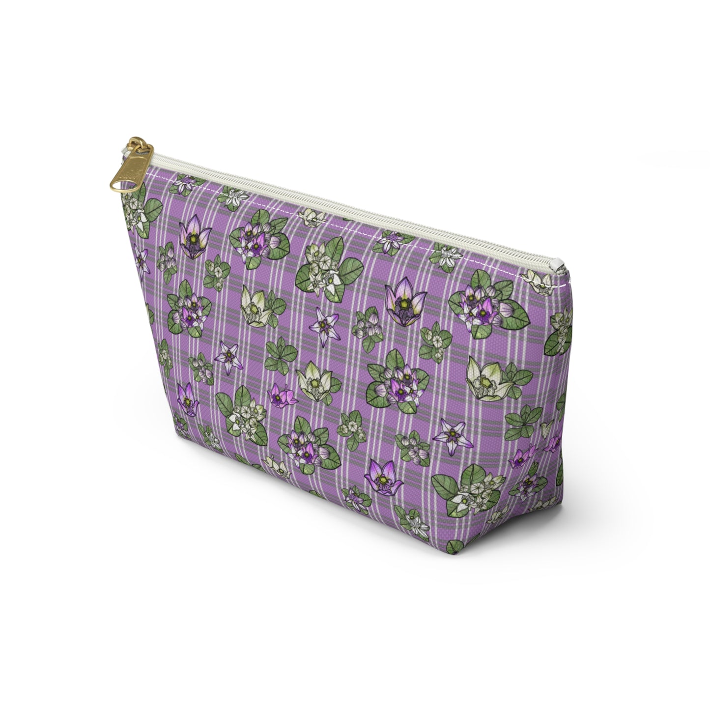 Pua Kalaunu and Palaka Hawaiian Print Accessory Pouch w T-bottom (purple)