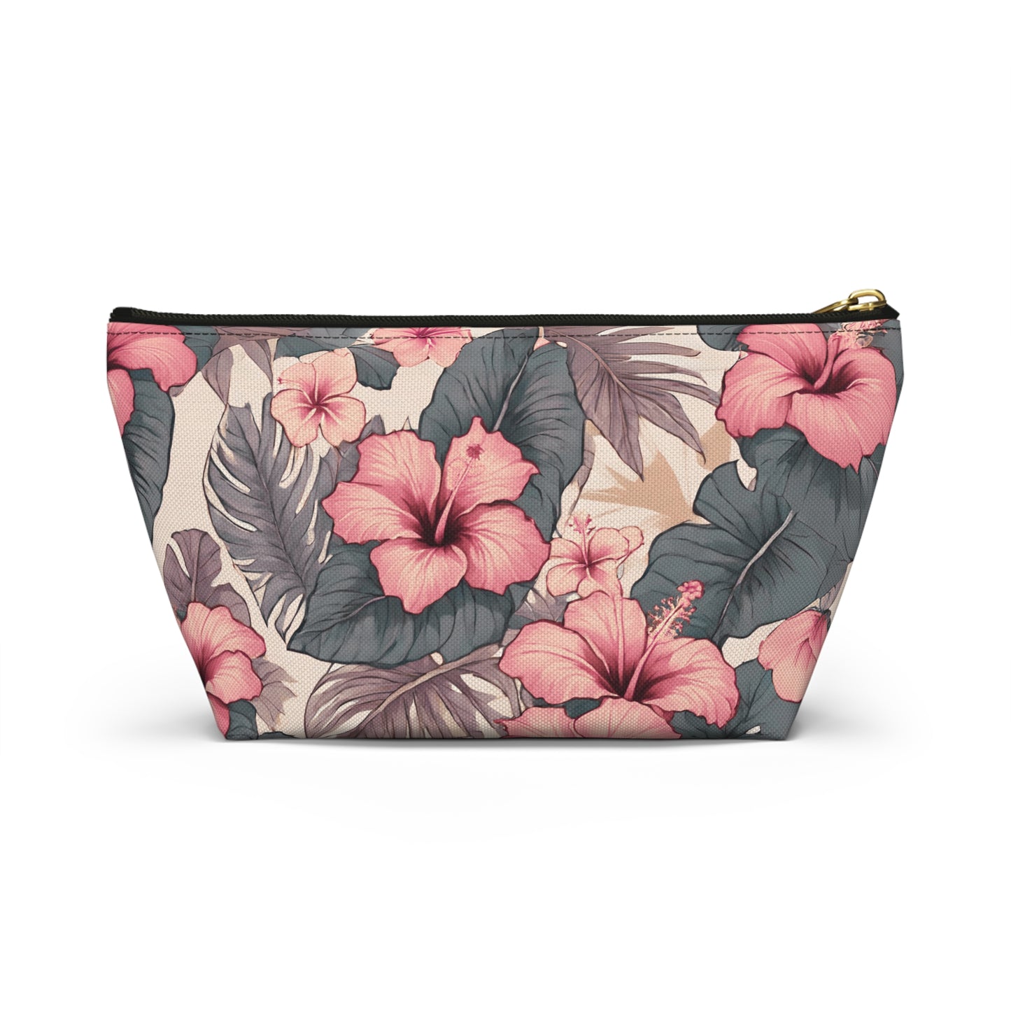 Hibiscus Hawaiian Tropical Print Soft Tones - Accessory Pouch w T-bottom