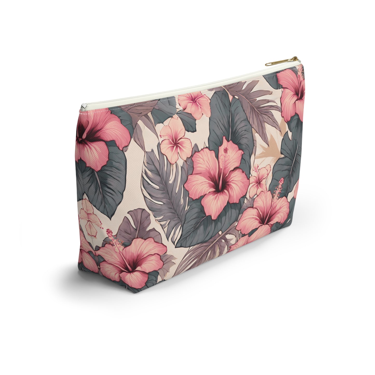 Hibiscus Hawaiian Tropical Print Soft Tones - Accessory Pouch w T-bottom