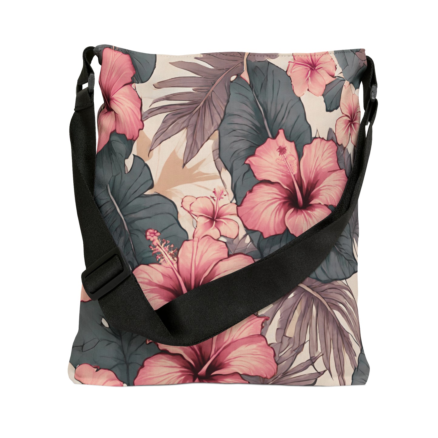 Hibiscus Hawaiian Tropical Print Pink Adjustable Tote Bag