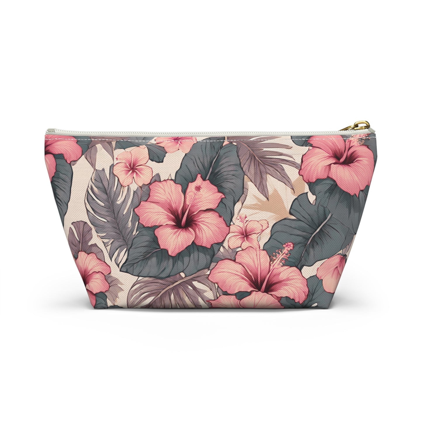 Hibiscus Hawaiian Tropical Print Soft Tones - Accessory Pouch w T-bottom