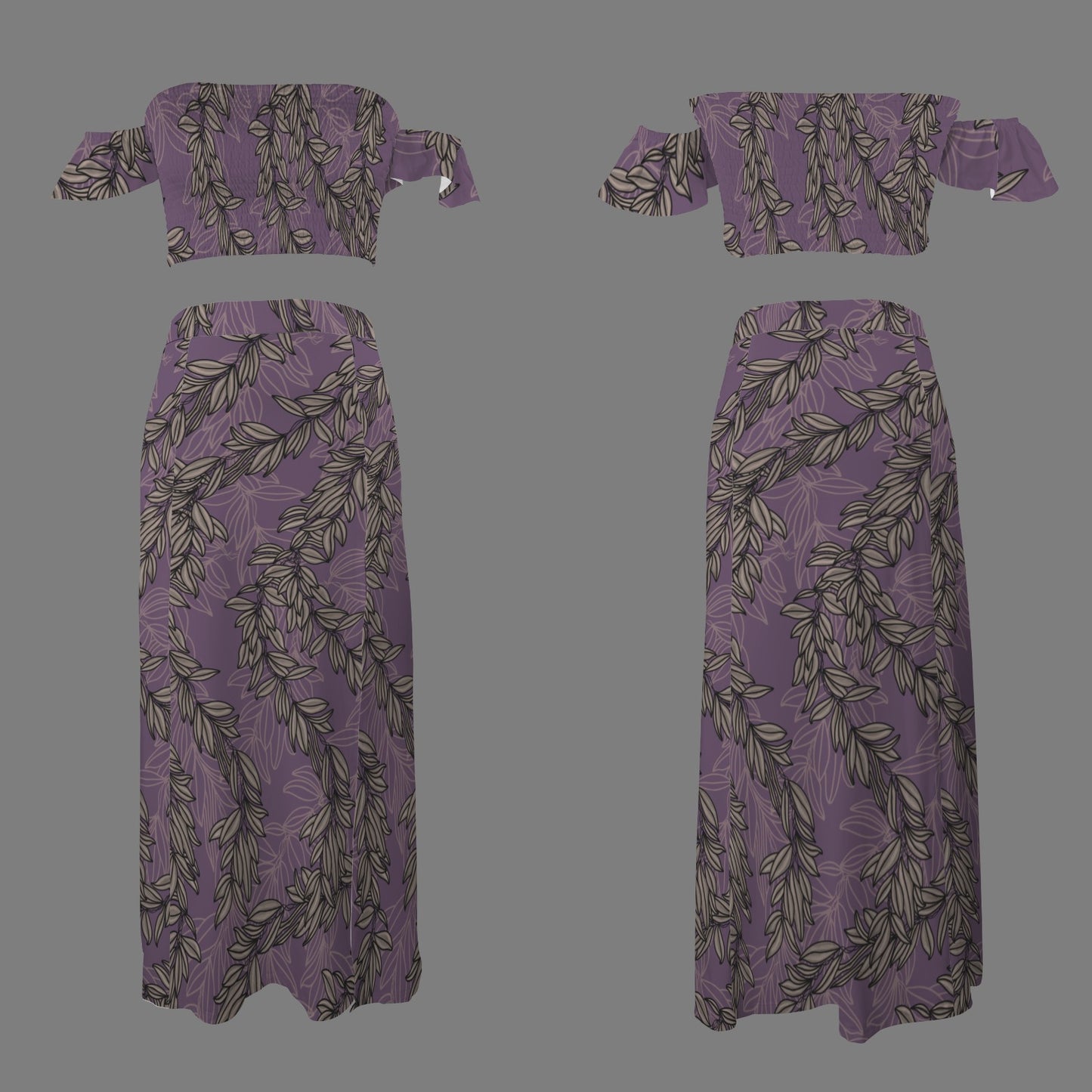 Malino Set in Maile (Off Shoulder Smocked Tube Top & High Waist Split Thigh Maxi Skirt) Purple