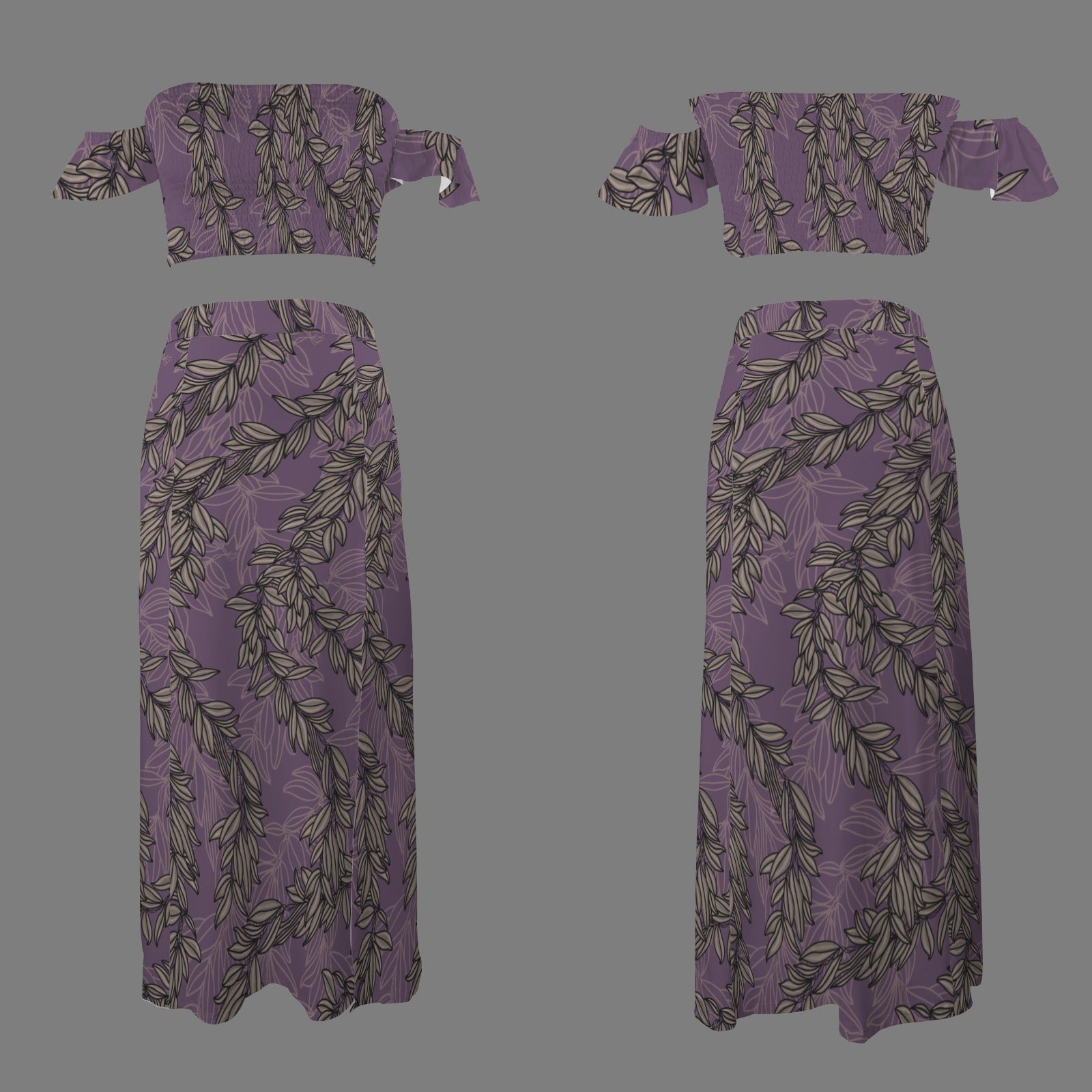 Malino Set in Maile (Off Shoulder Smocked Tube Top & High Waist Split Thigh Maxi Skirt) Purple