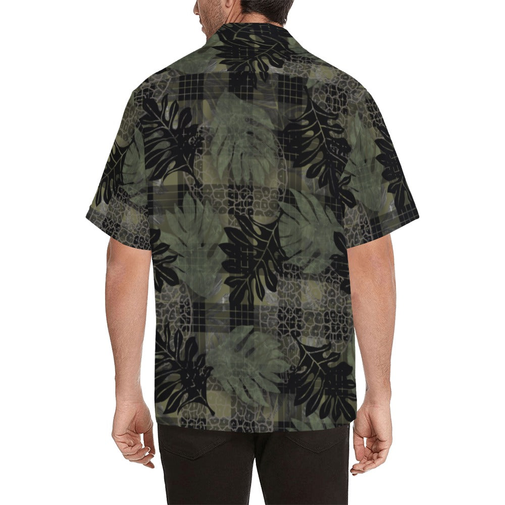 Palaka and Ulu Print - Men's Aloha Shirt - Black and Green