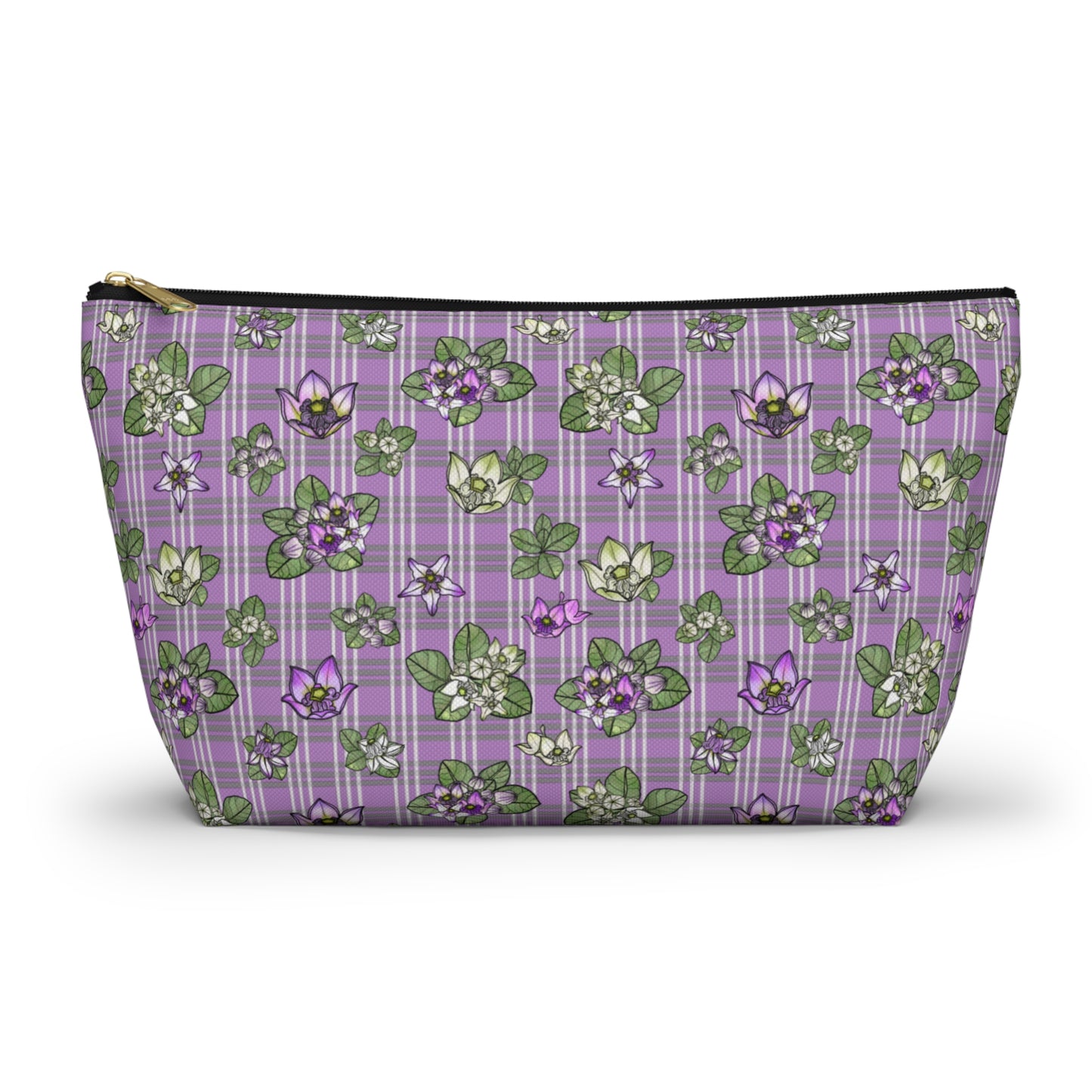 Pua Kalaunu and Palaka Hawaiian Print Accessory Pouch w T-bottom (purple)