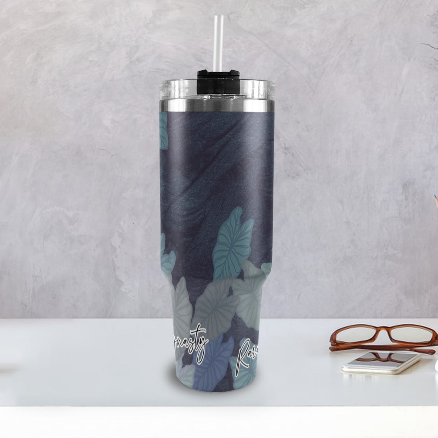 Kalo 40oz Tumbler with Black Handles - Watercolor Blue