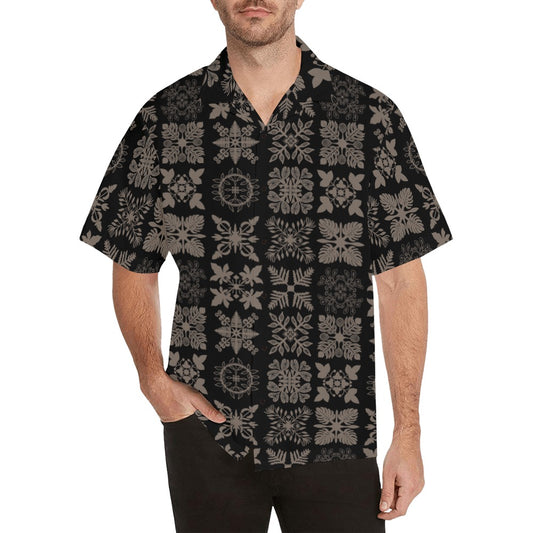 Hawaiian Kapa Kuiki - Menʻs Aloha Shirt, Black and Beige