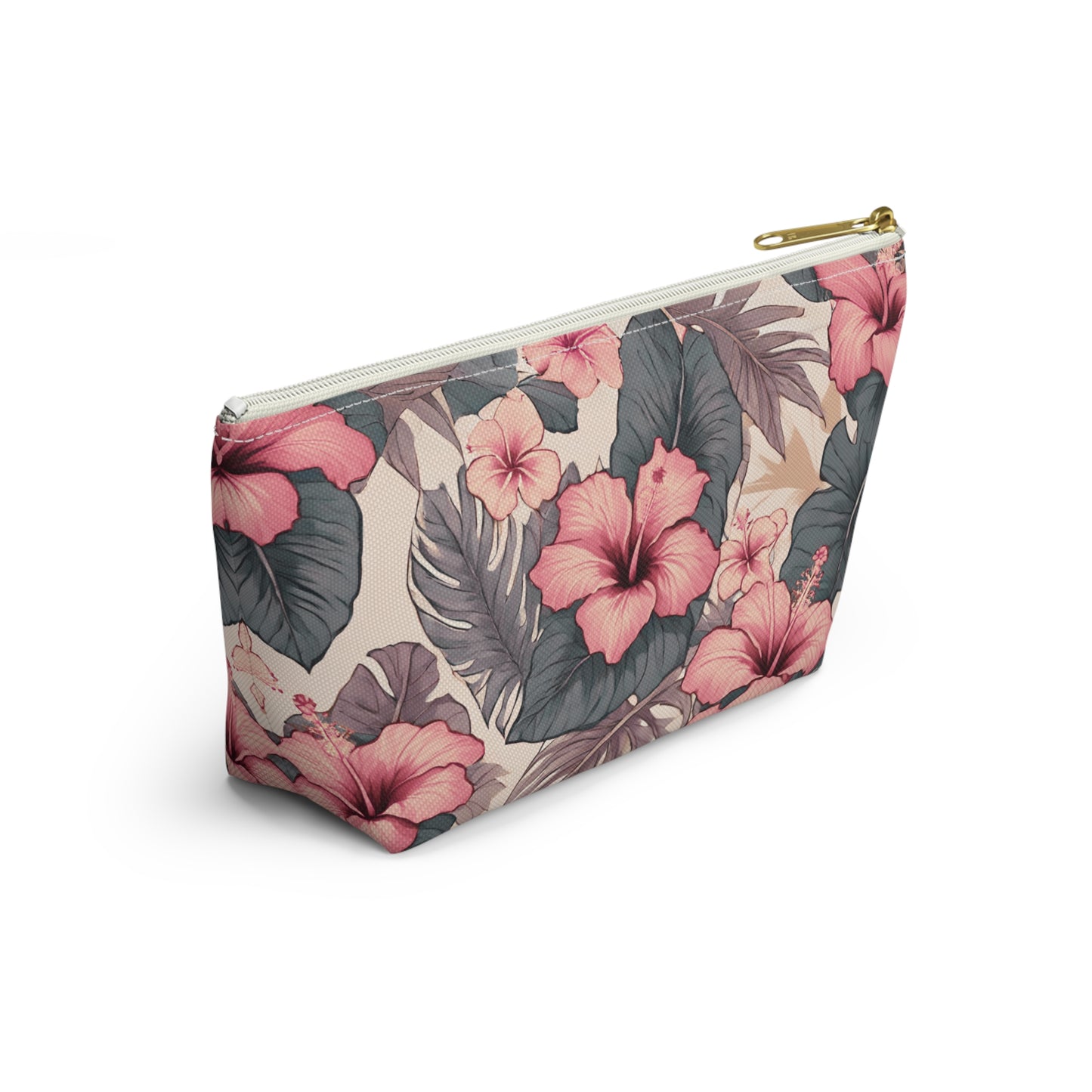 Hibiscus Hawaiian Tropical Print Soft Tones - Accessory Pouch w T-bottom