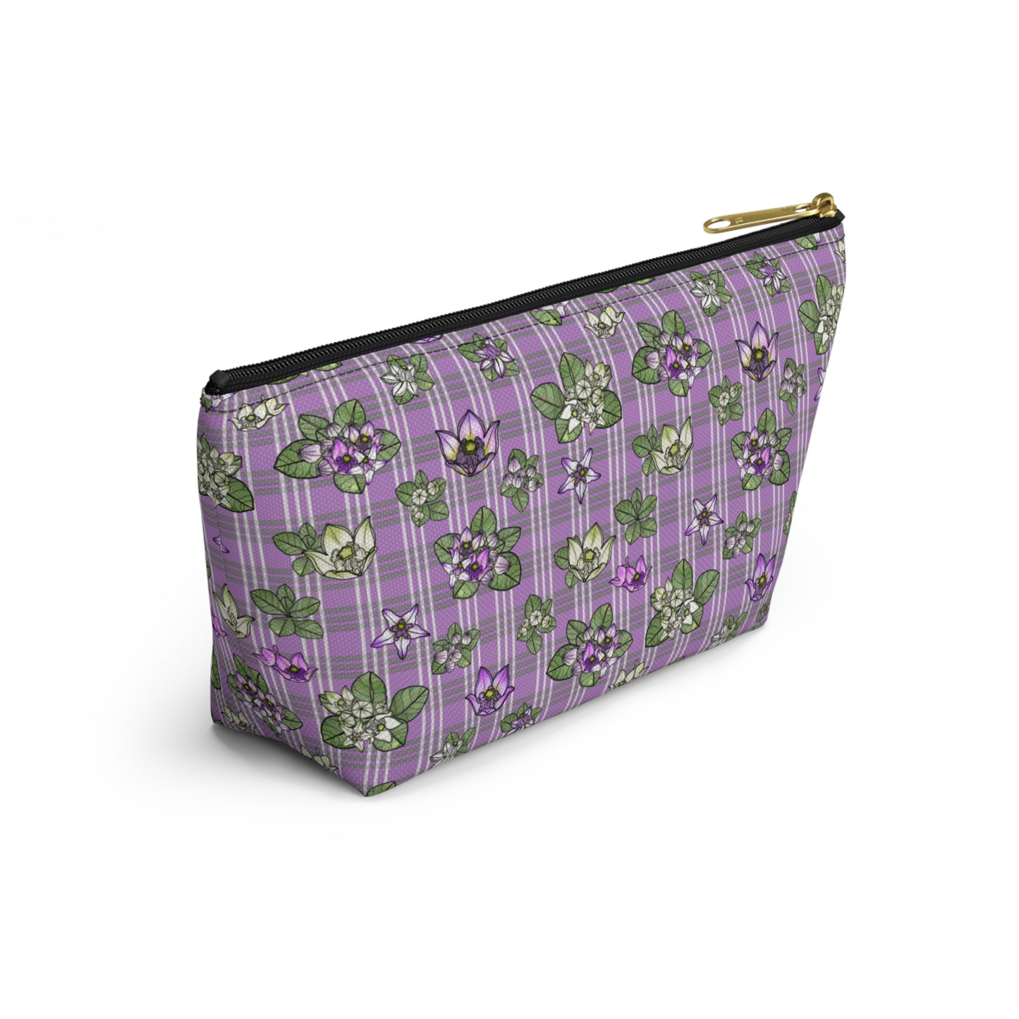 Pua Kalaunu and Palaka Hawaiian Print Accessory Pouch w T-bottom (purple)