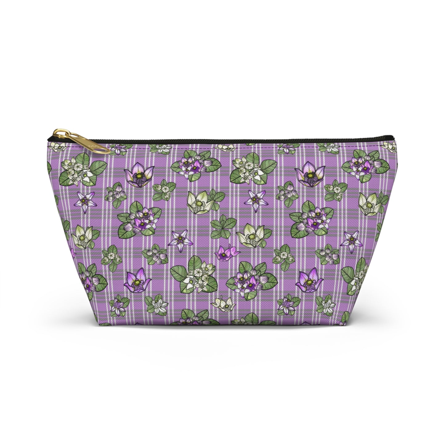 Pua Kalaunu and Palaka Hawaiian Print Accessory Pouch w T-bottom (purple)