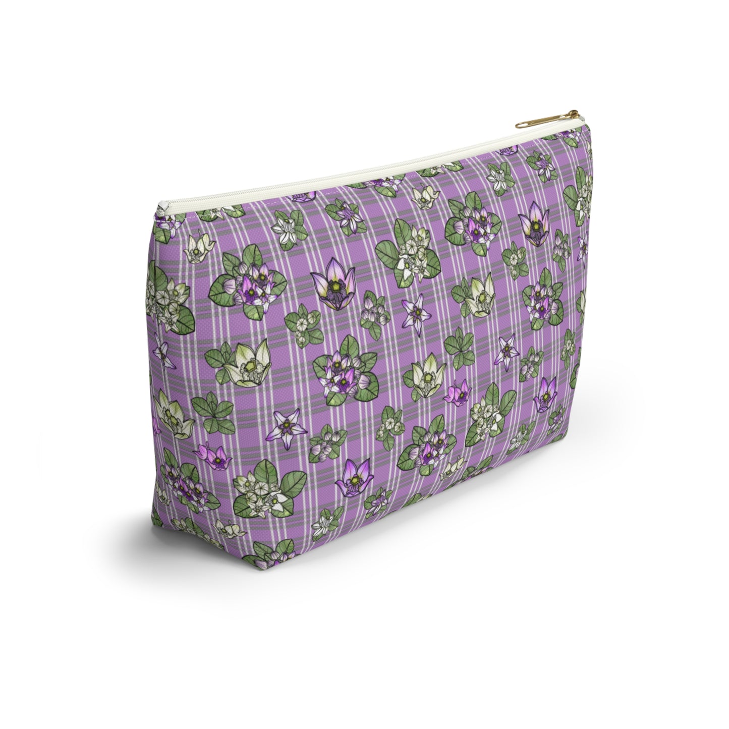 Pua Kalaunu and Palaka Hawaiian Print Accessory Pouch w T-bottom (purple)