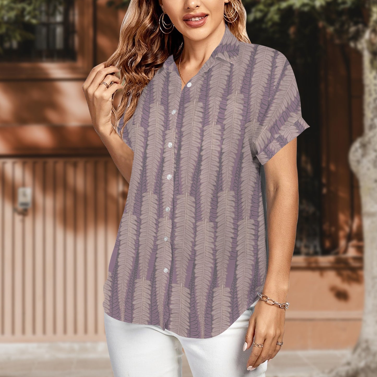 Hapuʻu Womenʻs Short Sleeve Button Pocket Blouse