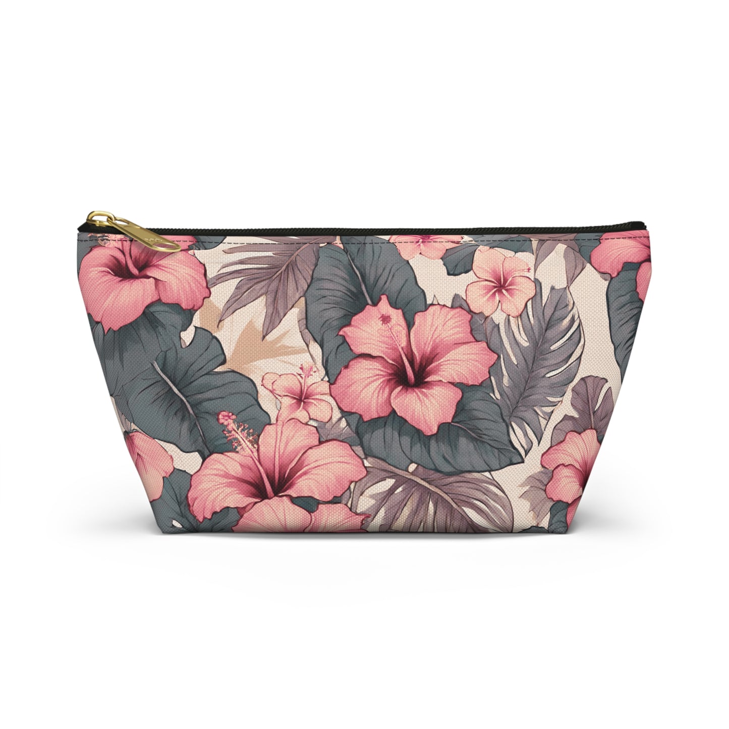 Hibiscus Hawaiian Tropical Print Soft Tones - Accessory Pouch w T-bottom