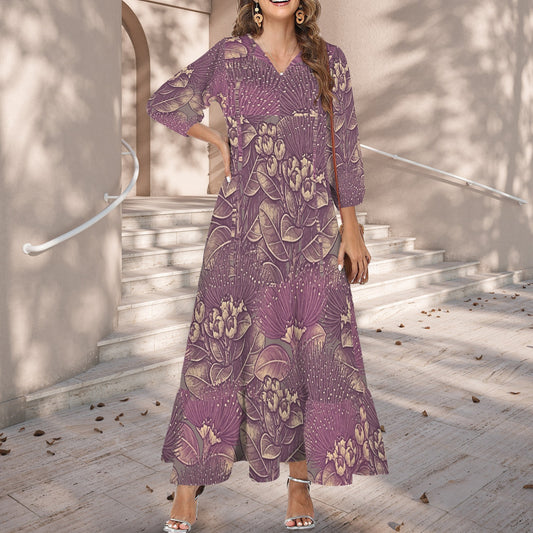 Pauahi Mu'u mu'u maxi dress - 'ōhiʻa lehua in pink and lavender