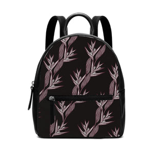 Heliconia Hawaiian Print Mini Backpack - Faux Leather, Black and Pink