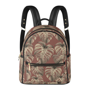 Monstera Mauve Hawaiian Print Mini Backpack - Faux Leather