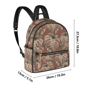 Monstera Mauve Hawaiian Print Mini Backpack - Faux Leather