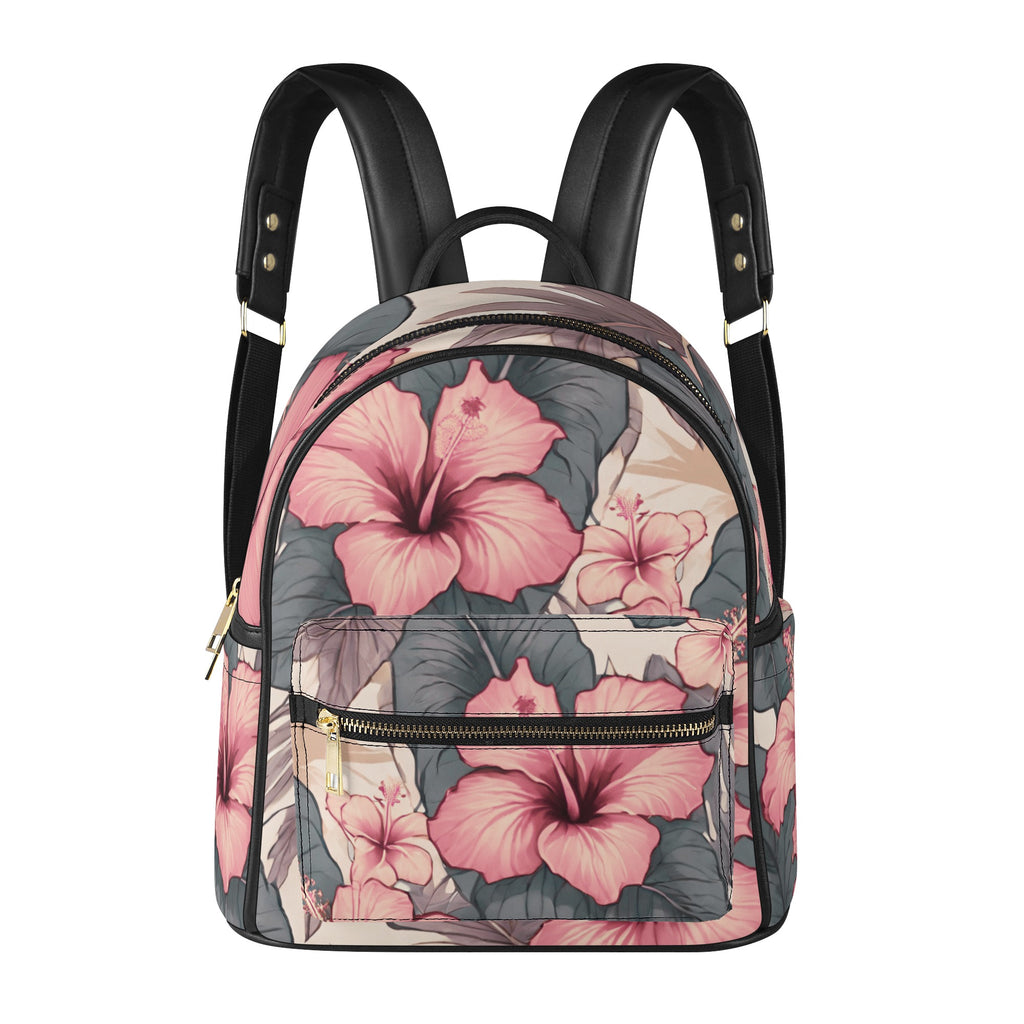 Hibiscus Hawaiian Print Mini Backpack - Faux Leather