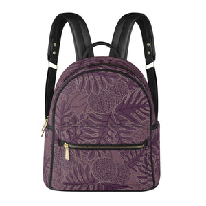 Ulu Breadfruit Hawaiian Print Mini Backpack Purple - Faux Leather