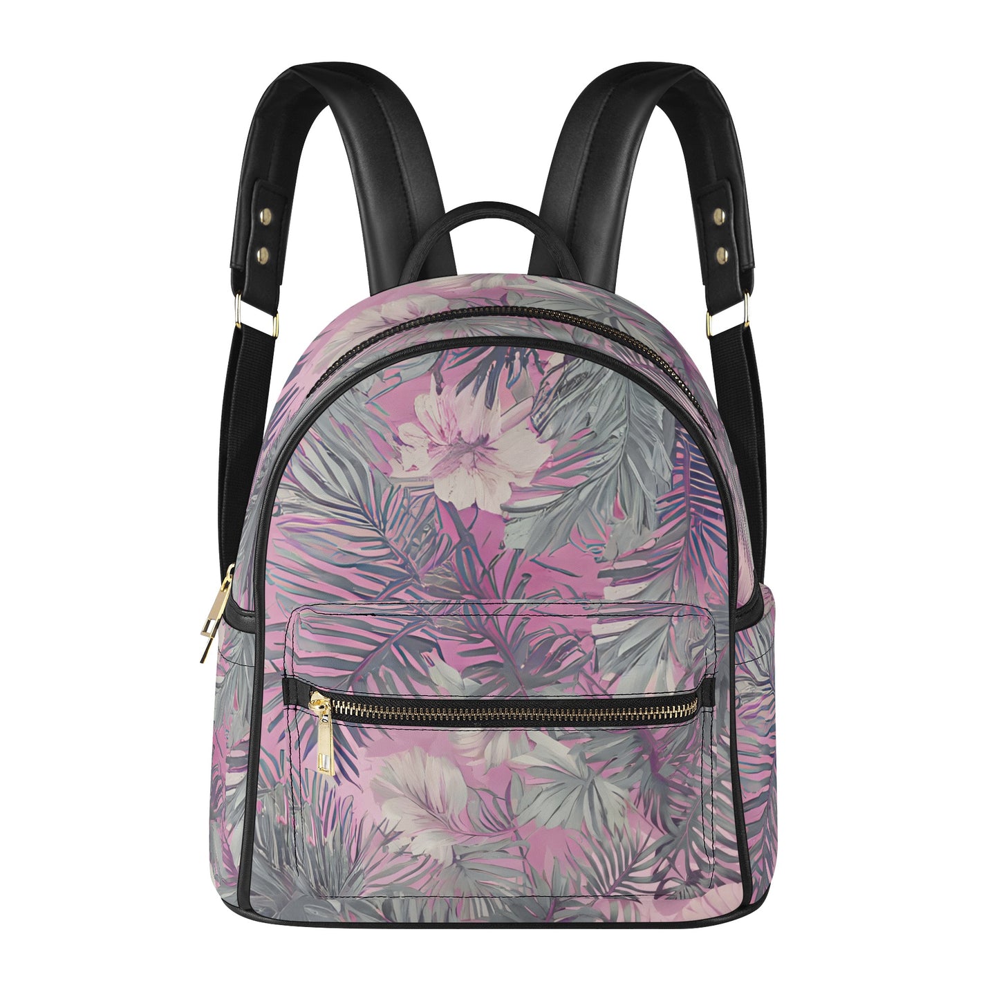 Hawaiian Tropical Print Soft Pink Mini Backpack - Faux Leather