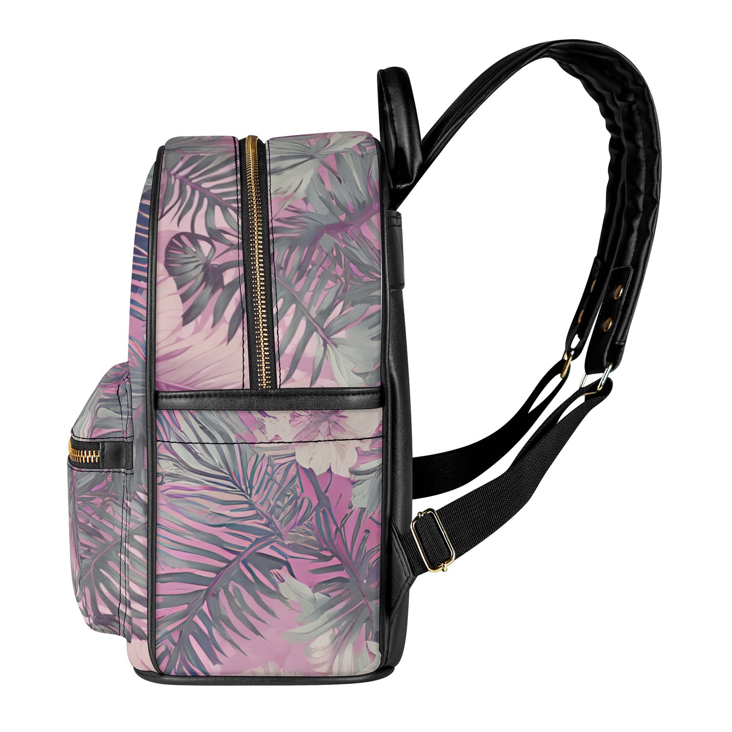 Hawaiian Tropical Print Soft Pink Mini Backpack - Faux Leather