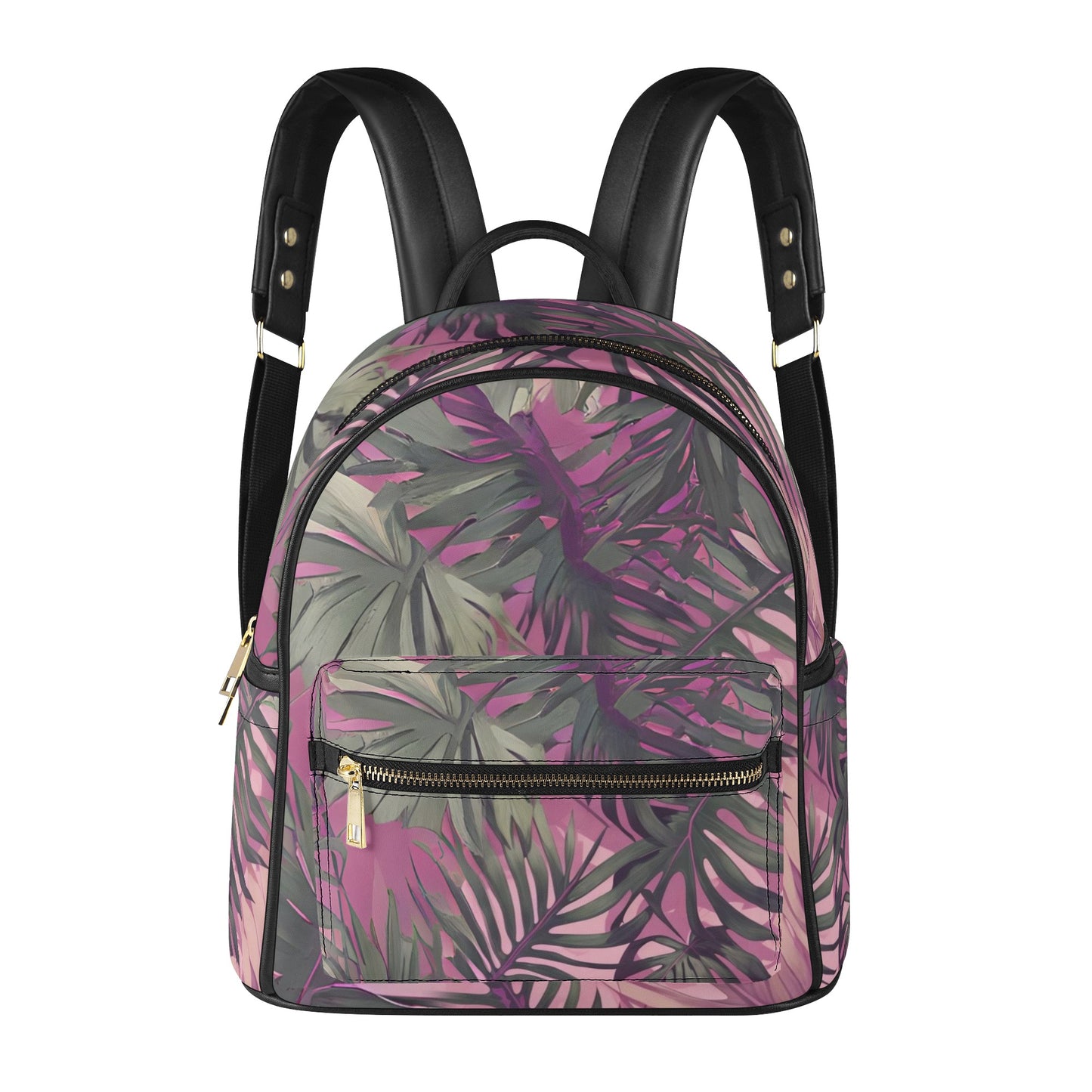 Hawaiian Tropical Print Pink Mini Backpack - Faux Leather