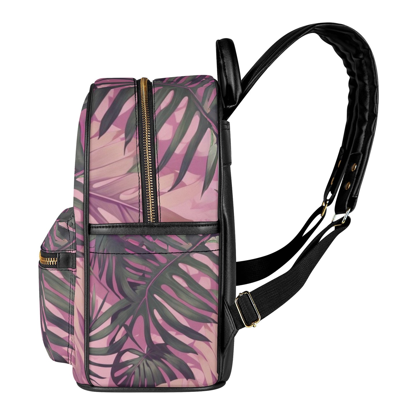 Hawaiian Tropical Print Pink Mini Backpack - Faux Leather