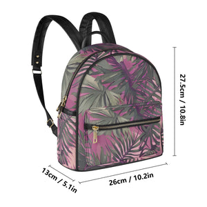 Hawaiian Tropical Print Pink Mini Backpack - Faux Leather