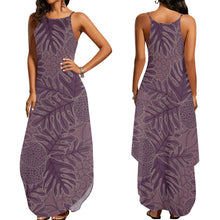 Load image into Gallery viewer, Ulu Breadfruit Hawaiian Print Purple Sleeveless Dress with Side Slits