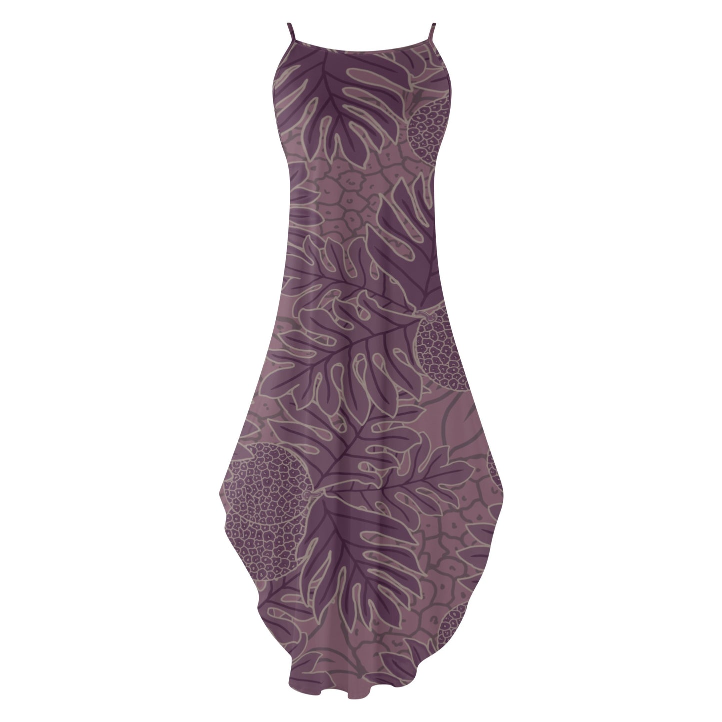 Ulu Breadfruit Hawaiian Print Purple Sleeveless Dress with Side Slits