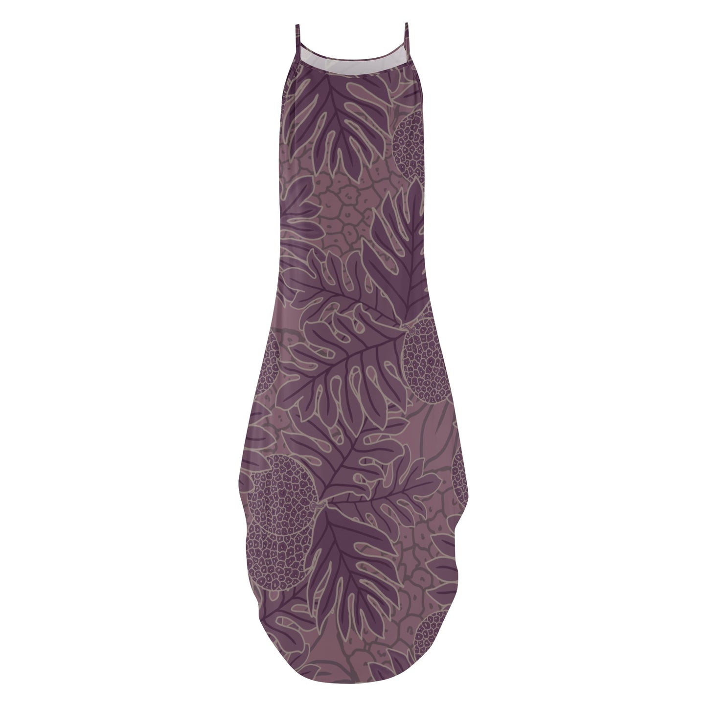 Ulu Breadfruit Hawaiian Print Purple Sleeveless Dress with Side Slits