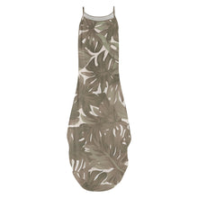Load image into Gallery viewer, Monstera Neutral Hawaiian Print Sleeveless Dress with Side Slits